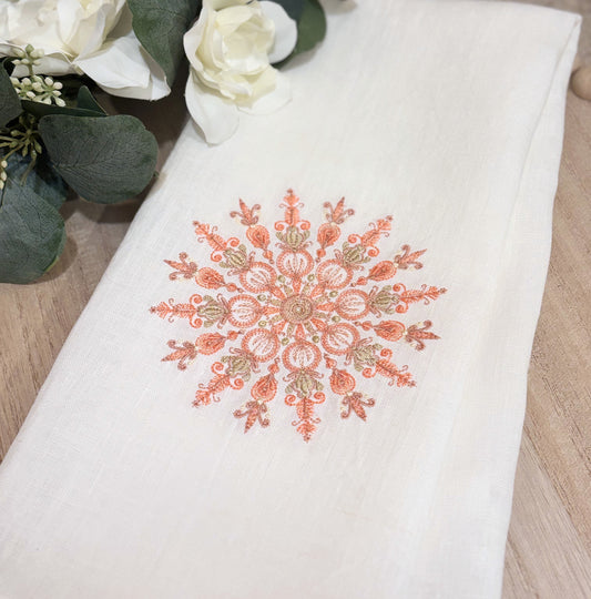 Everyday Home Linen Hand Towel | Embroidered Geometric Floral Design