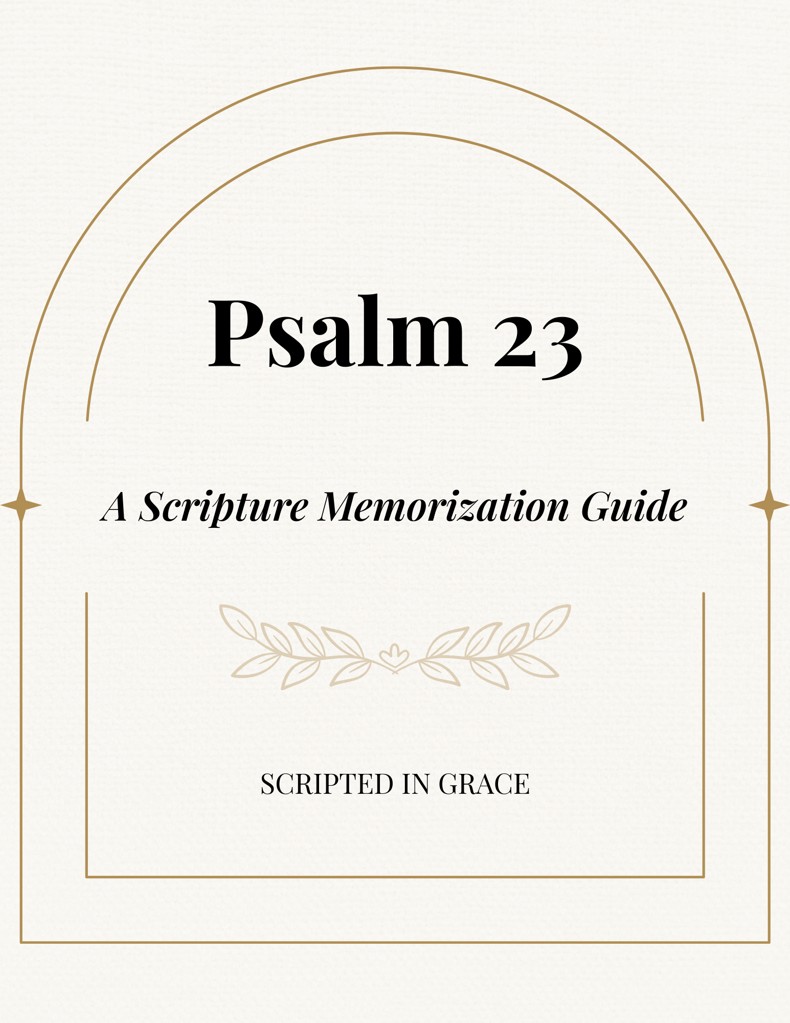 Cover of 'Psalm 23: A Scripture Memorization Guide' with decorative elements on a white background.