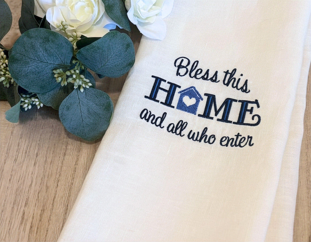 Housewarming Gift Linen Hand Towel | Embroidered Design