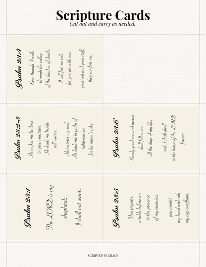 Set of Scripture cards with biblical verses on a white background