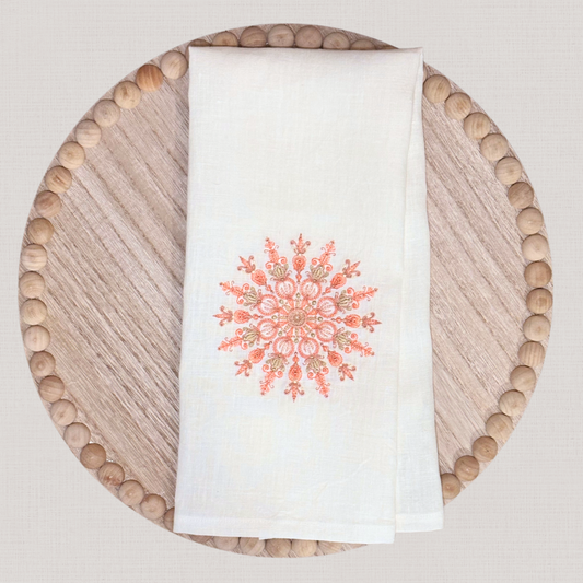 Everyday Home Linen Hand Towel | Embroidered Geometric Floral Design