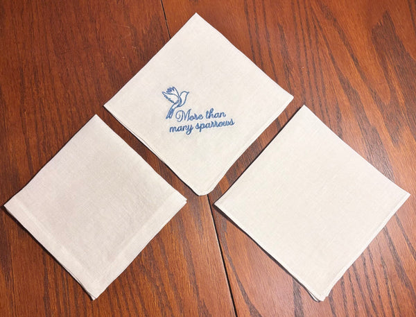 custom embroidered white linen handkerchief
