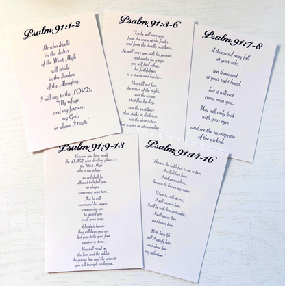 Scripture pages from Psalm 91 on a white background