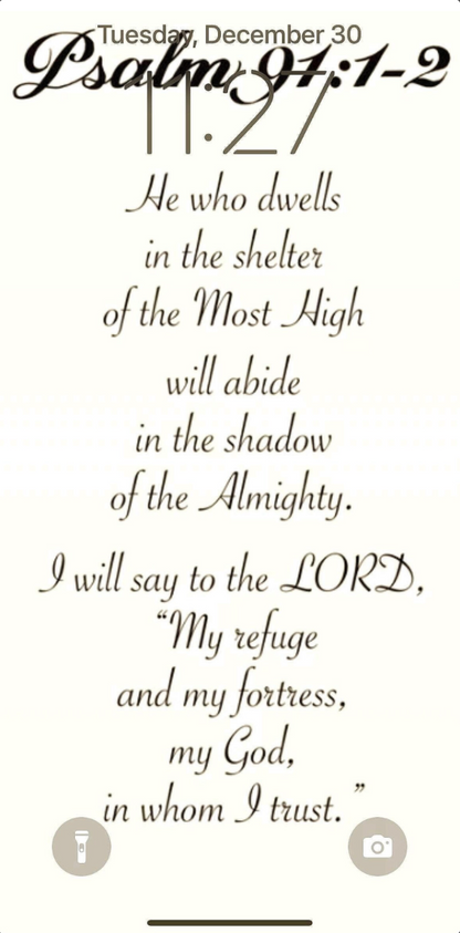 Bible verse from Psalm 91:1-2 displayed on a white background